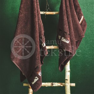 Cotton terry bath towel with leaves "CHOCOLATE"